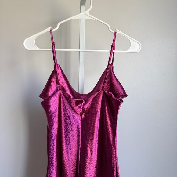 Maniju sz L Fuchsia Cowl Neck Slip Midi Dress Satin Look Y2K Clubwear - Picture 7 of 8